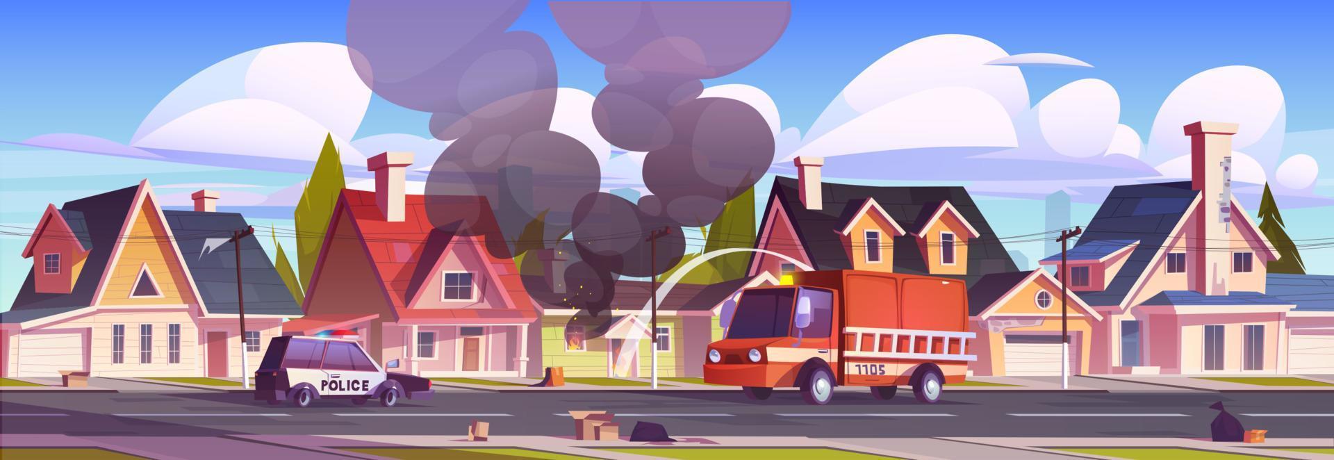 Fire in house vector cartoon illustration