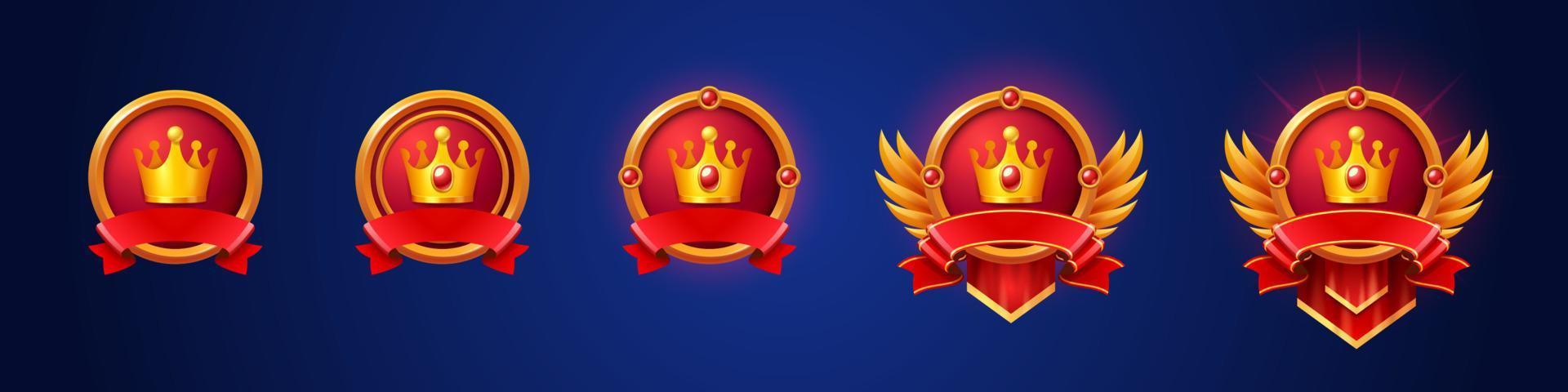 Cartoon set of game badges of different rank vector