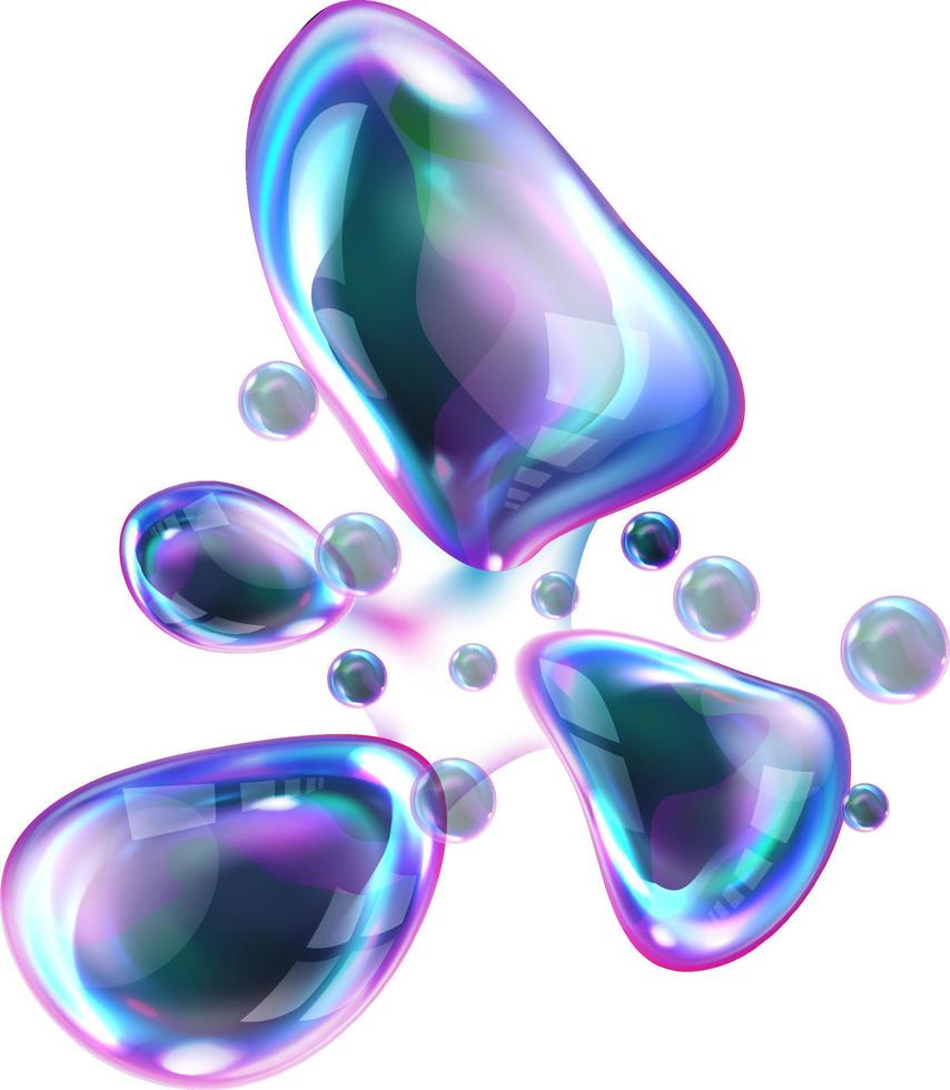 Bursting soap rainbow bubbles with reflections vector