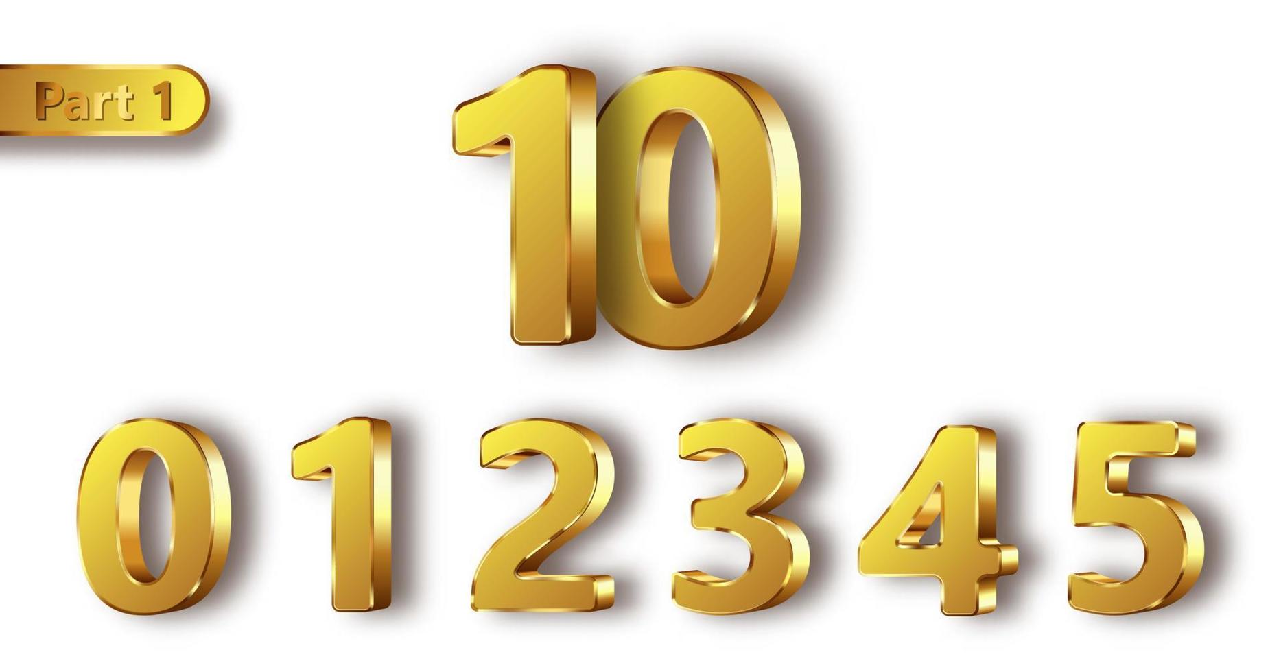 Golden metal numbers realistic vector