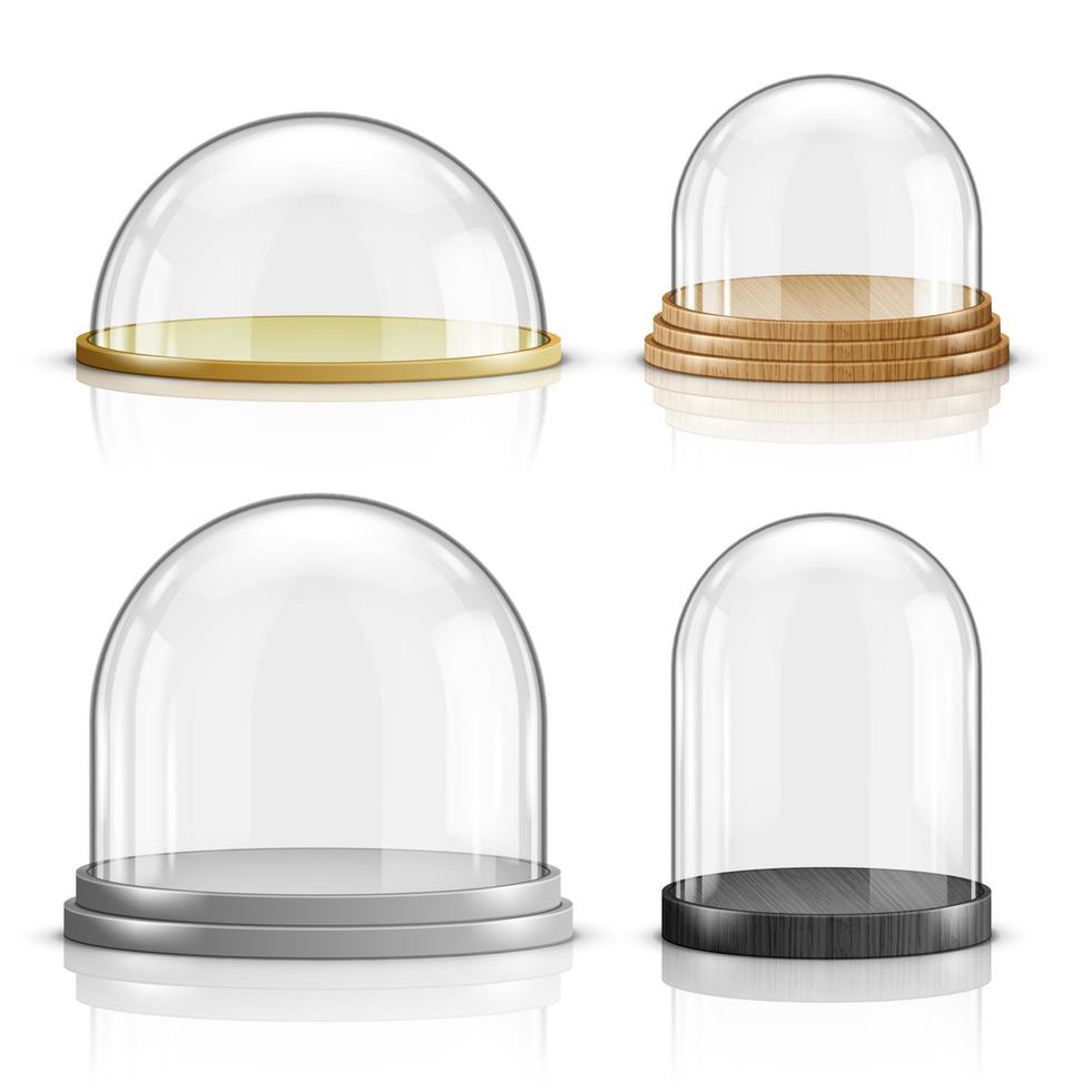 Glass dome and wooden tray realistic vector