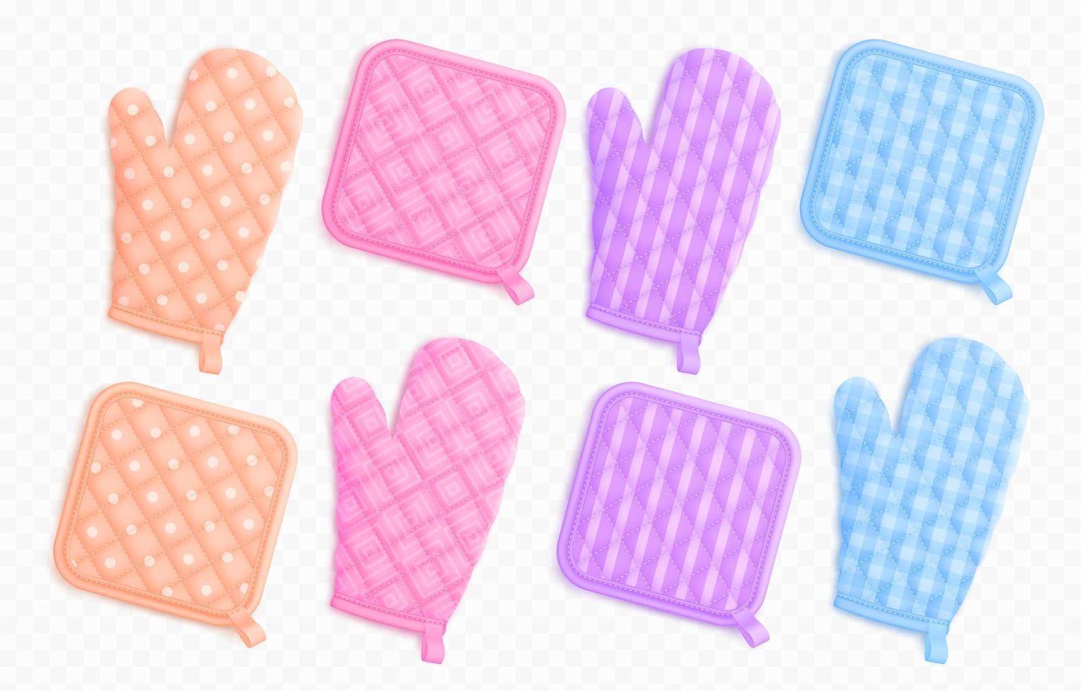 Kitchen mittens and potholders, oven mitts vector