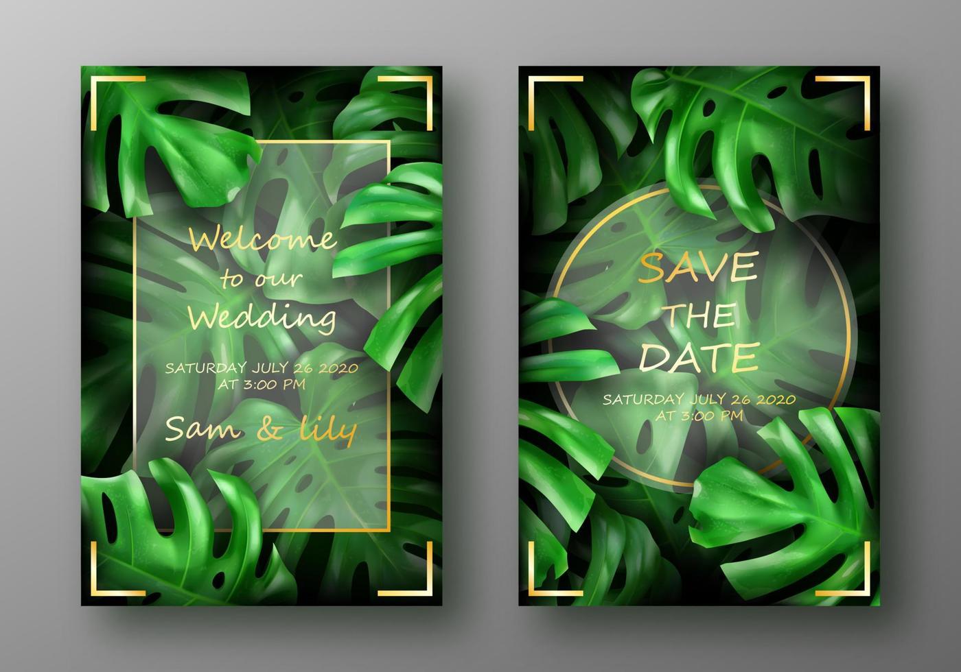 Tropical bright green monstera leaves vector