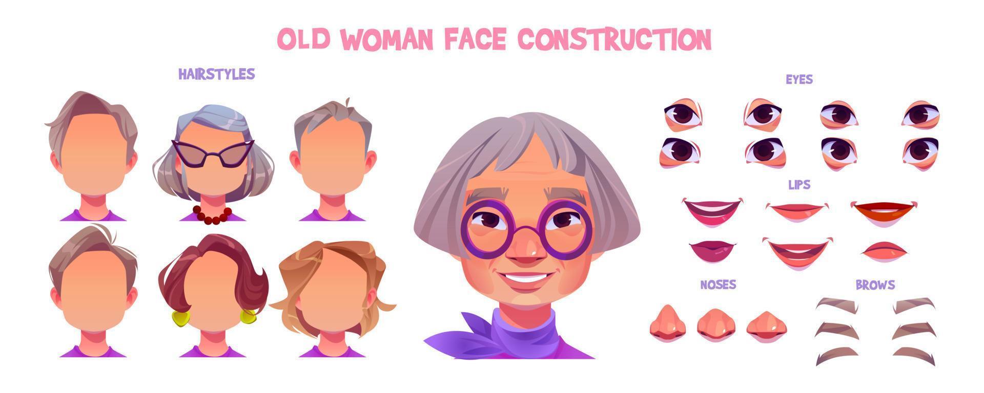 Old asian woman character, senior person face vector