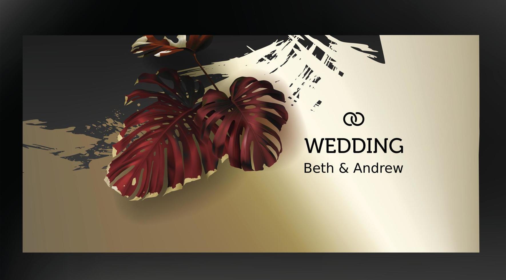 Tropical black and gold leaves on dark background vector