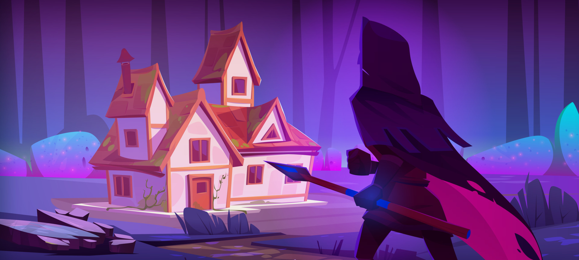 dangerous-man-with-spear-approaching-house-20237033-vector-art-at-vecteezy