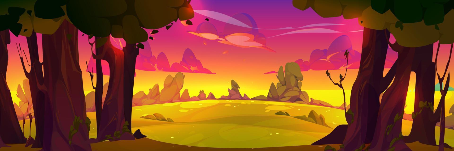 Summer forest landscape with trees, bushes, grass vector