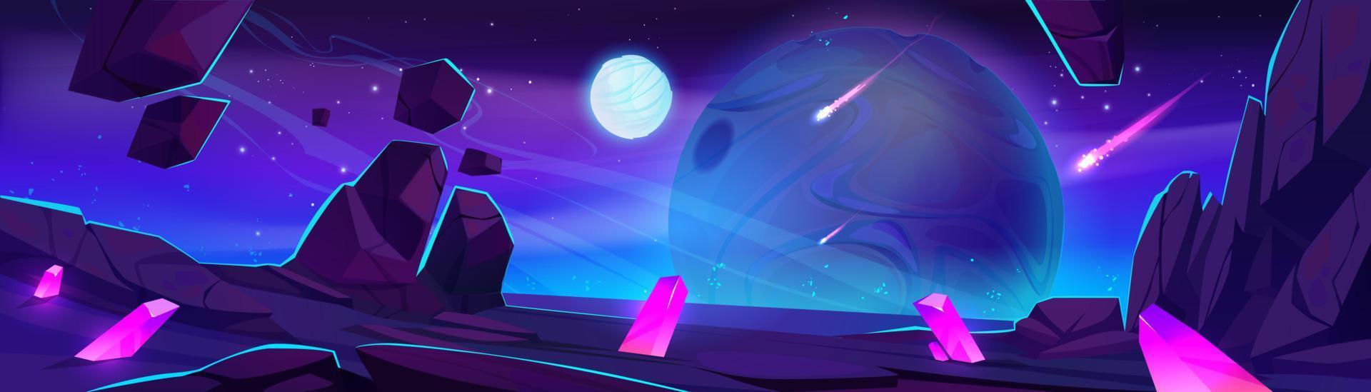 Fantasy landscape of alien planet surface vector