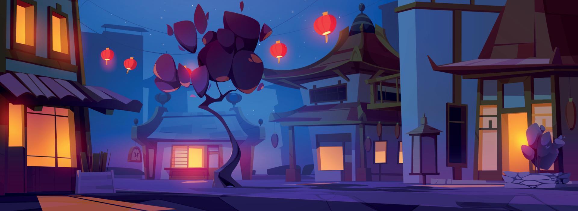 Chinese street at night vector cartoon