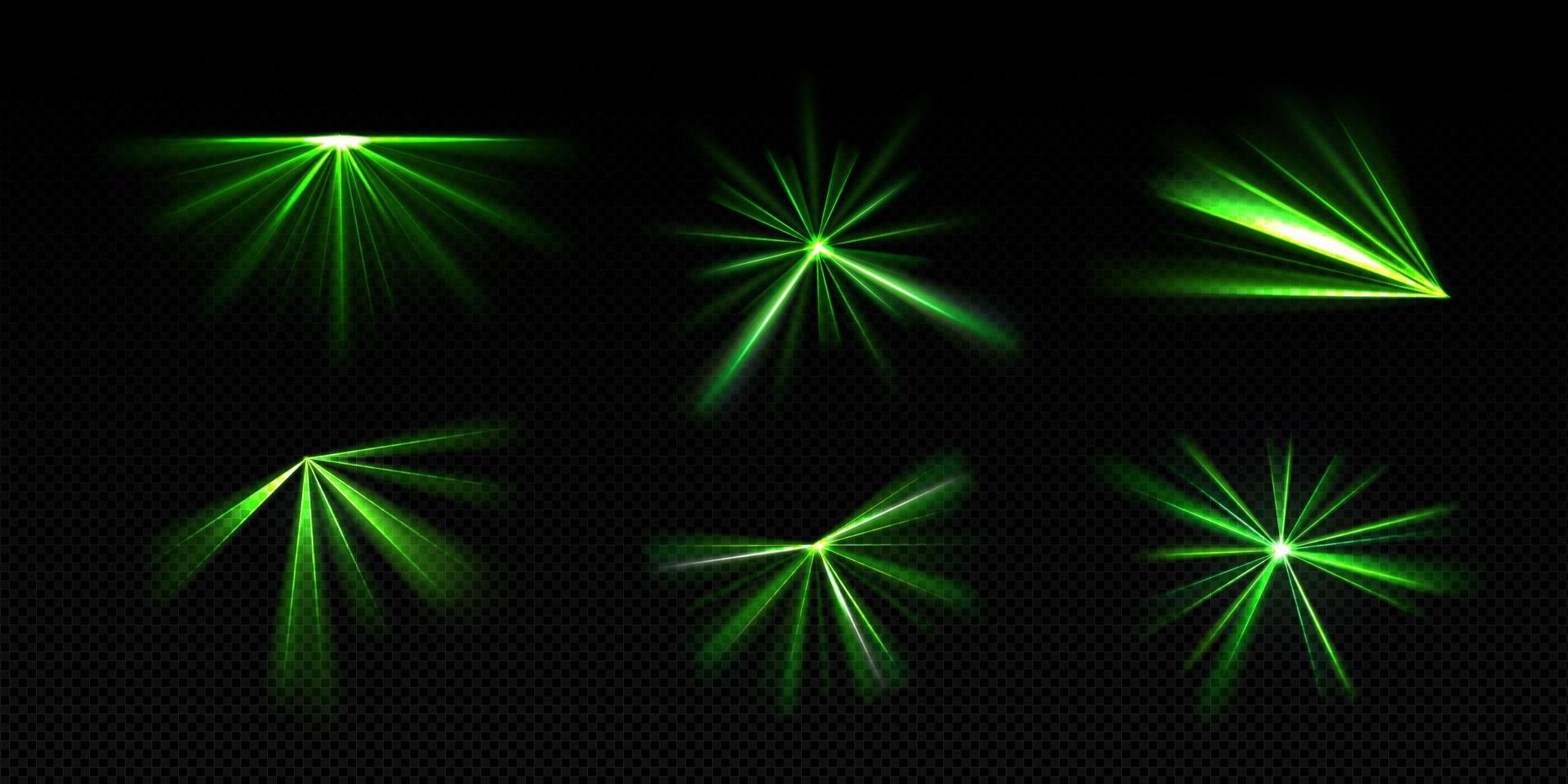 Bright light beams, laser rays, neon glow effect vector