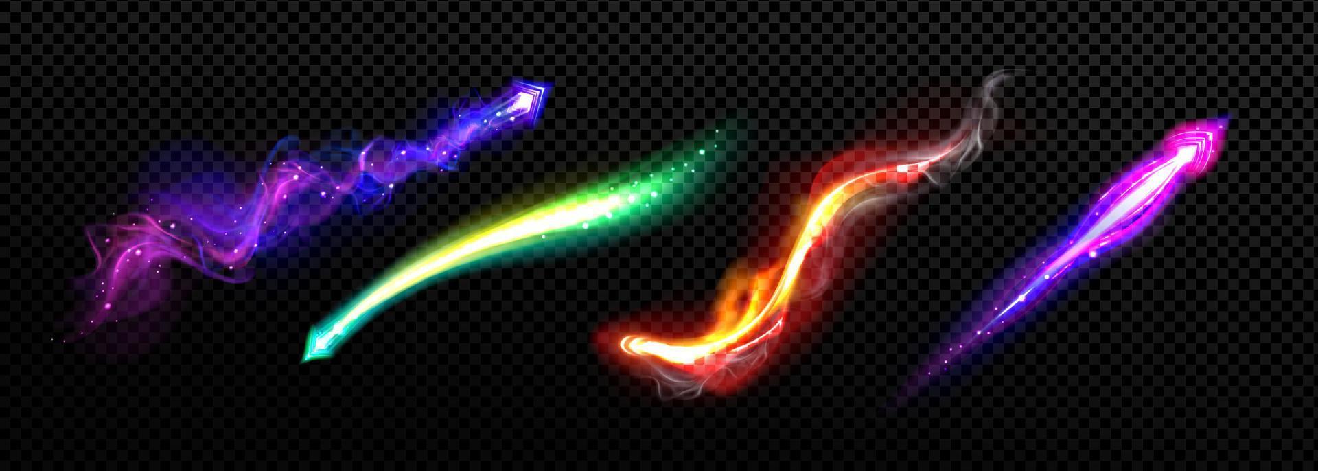 Realistic set of magic power neon light trails vector