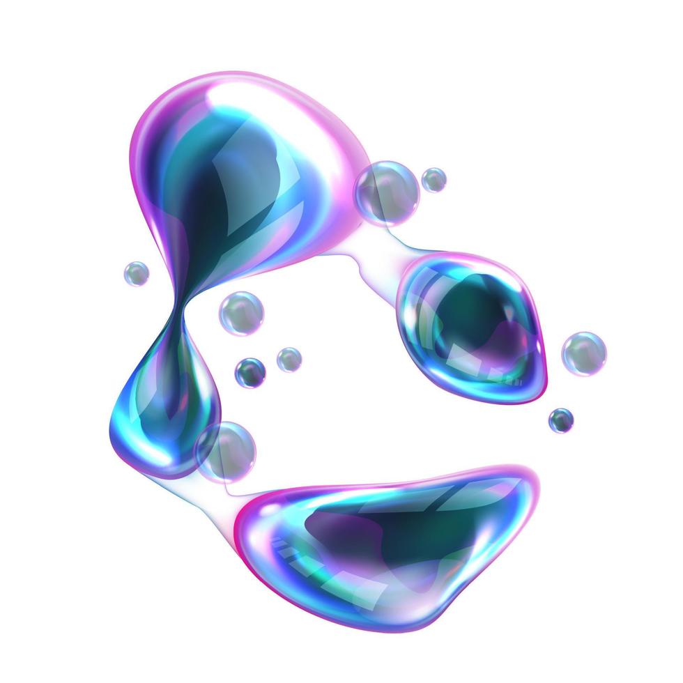 Bursting soap rainbow bubbles with reflections vector
