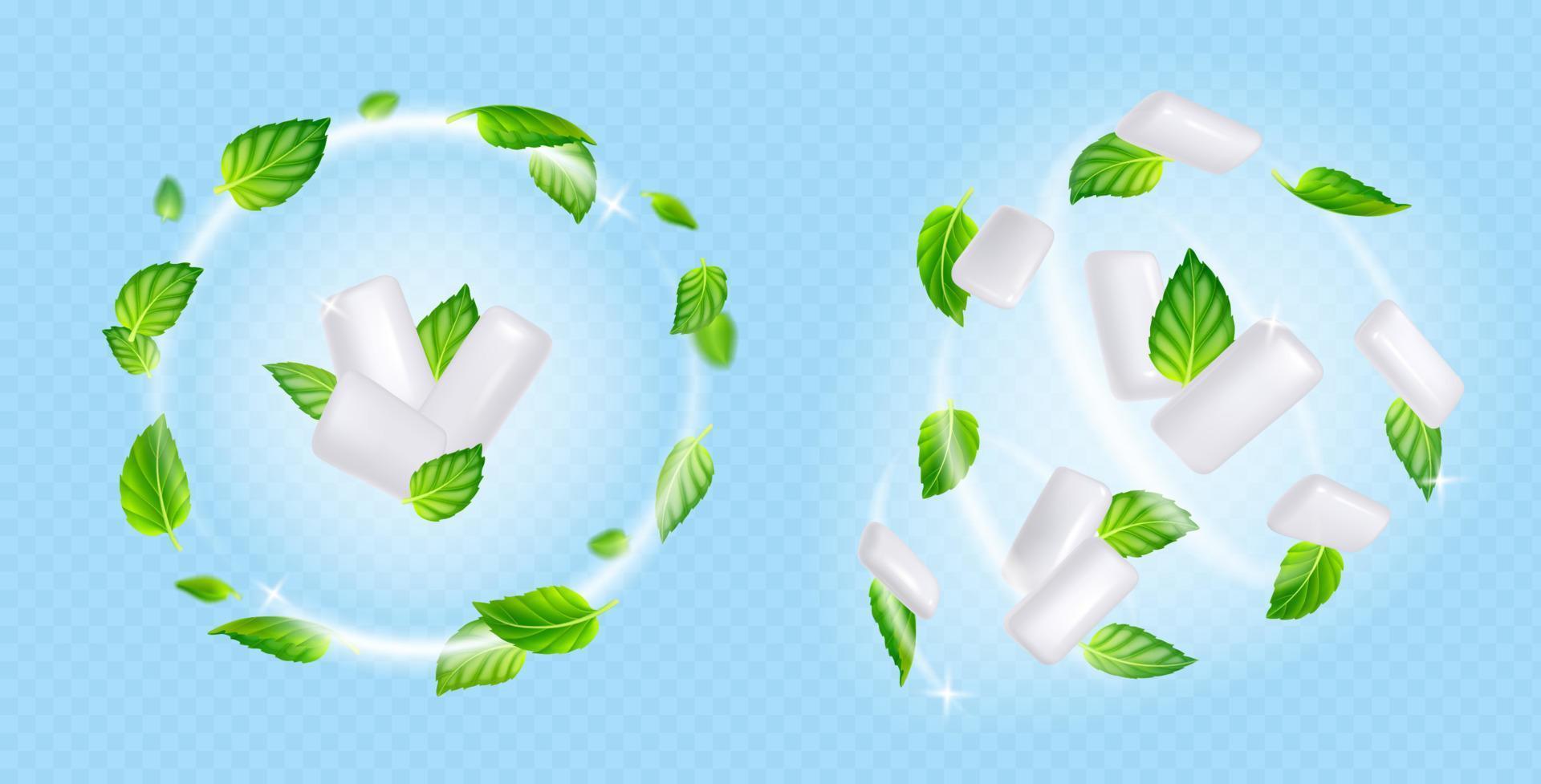 Swirls of chewing gums and mint leaves vector