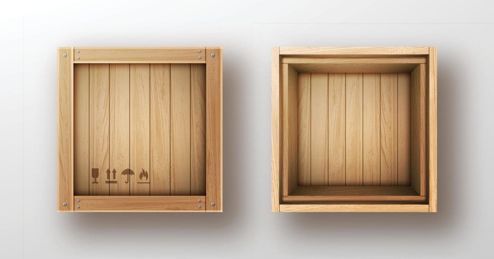 Wooden box open and closed realistic vector