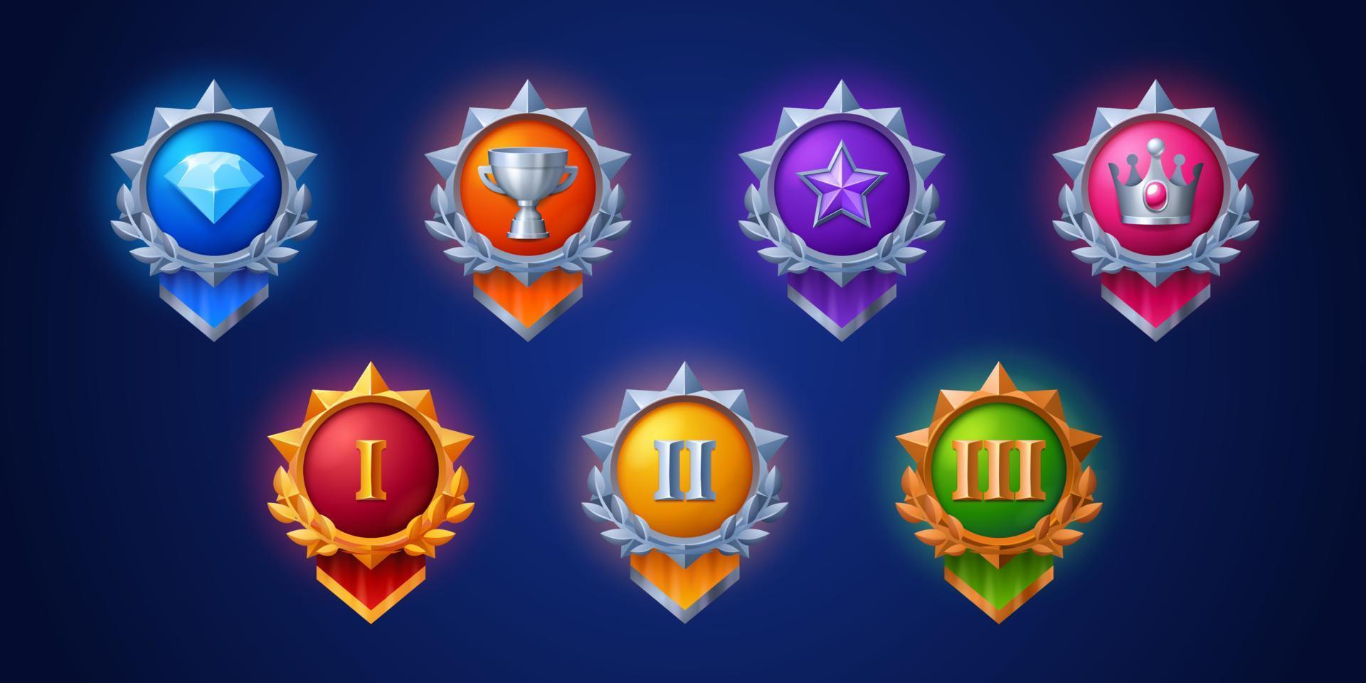 UI game icons of medals and award badges vector