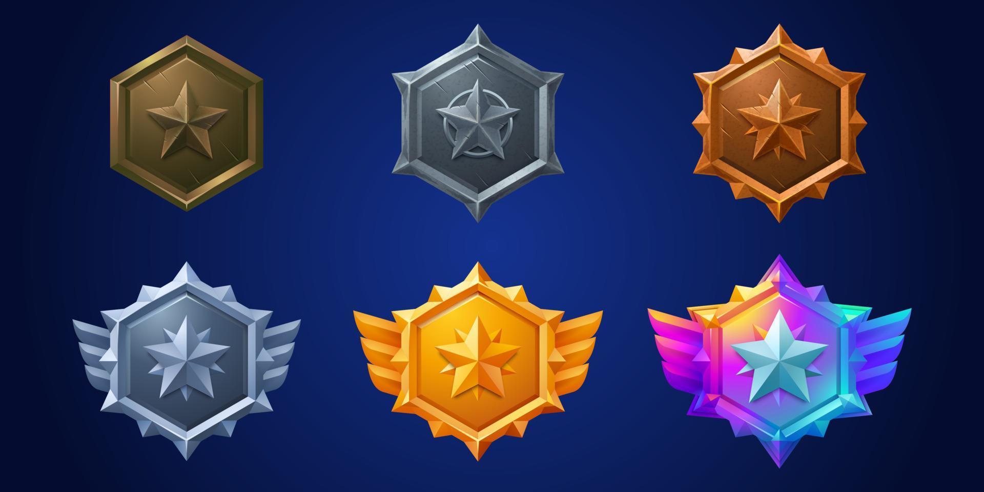 militar juego clasificación Insignia conjunto con estrella insignias vector