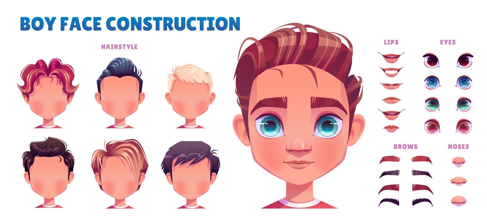 Boy avatar construction set, child face creation vector