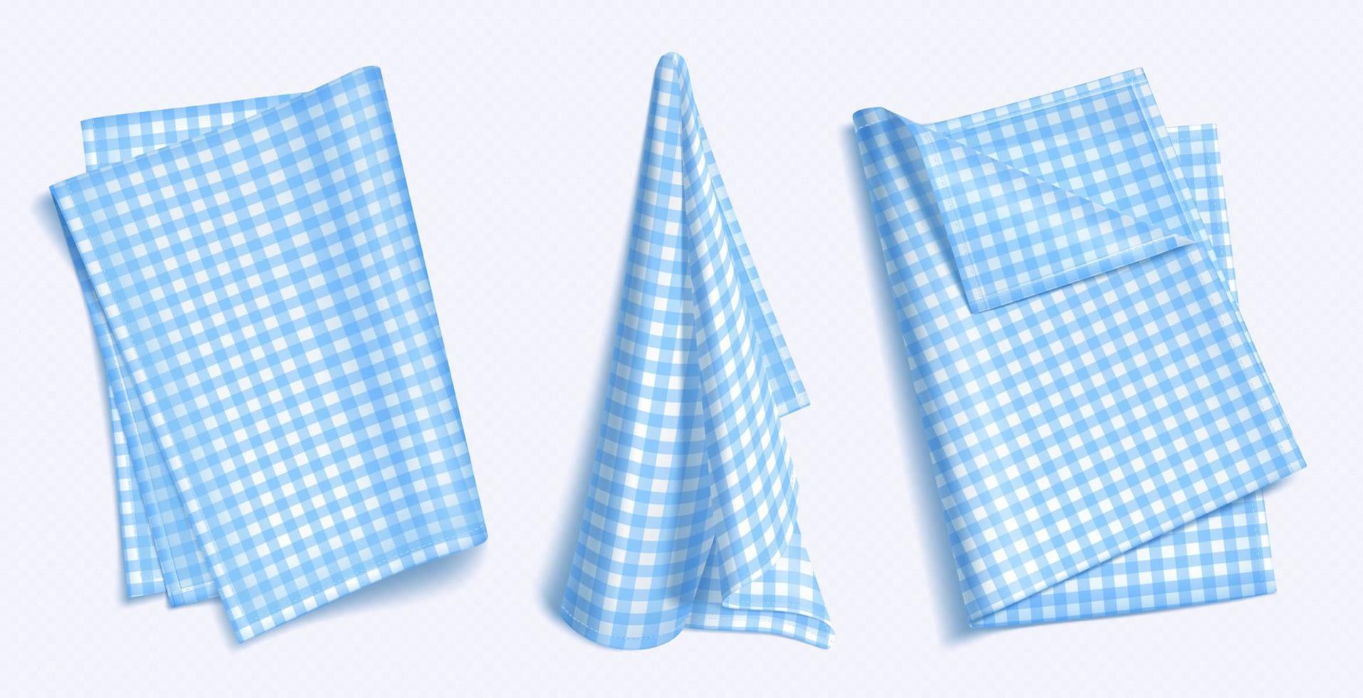 Set of blue checkered towels on white background vector