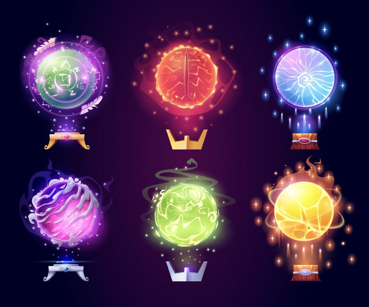 Magic crystal balls, energy spheres vector