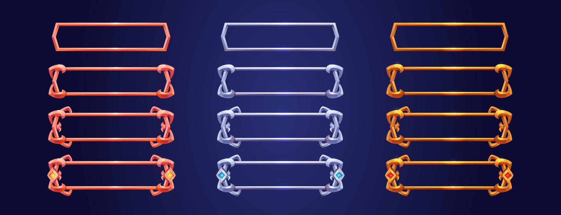 Empty rectangle game frames in medieval style vector