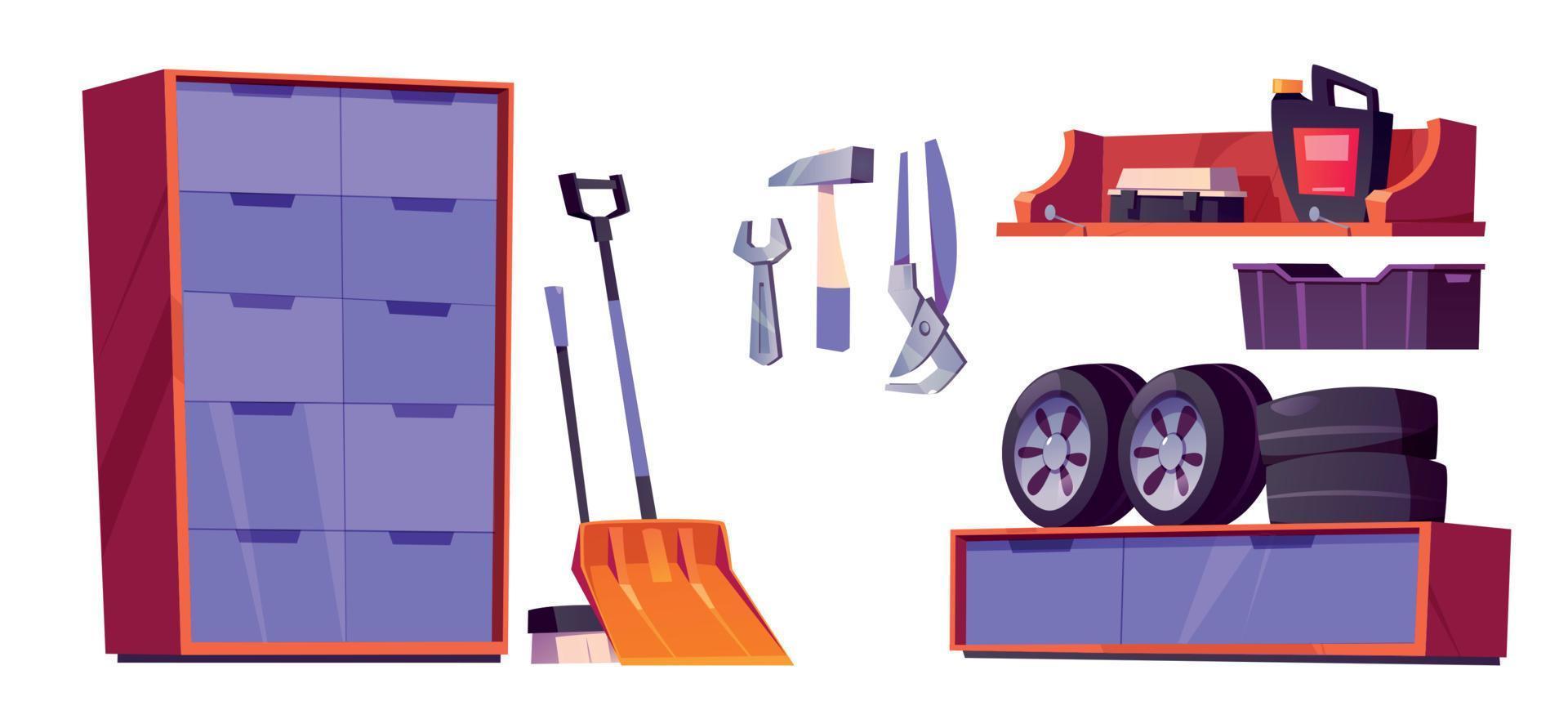 Garage, workshop or storage room interior set vector