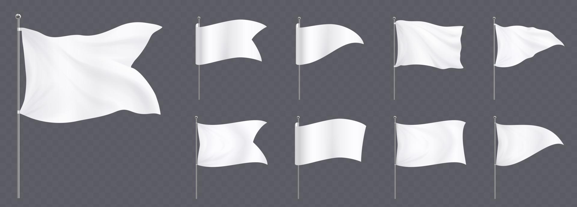 White flags and pennants on poles mockup vector