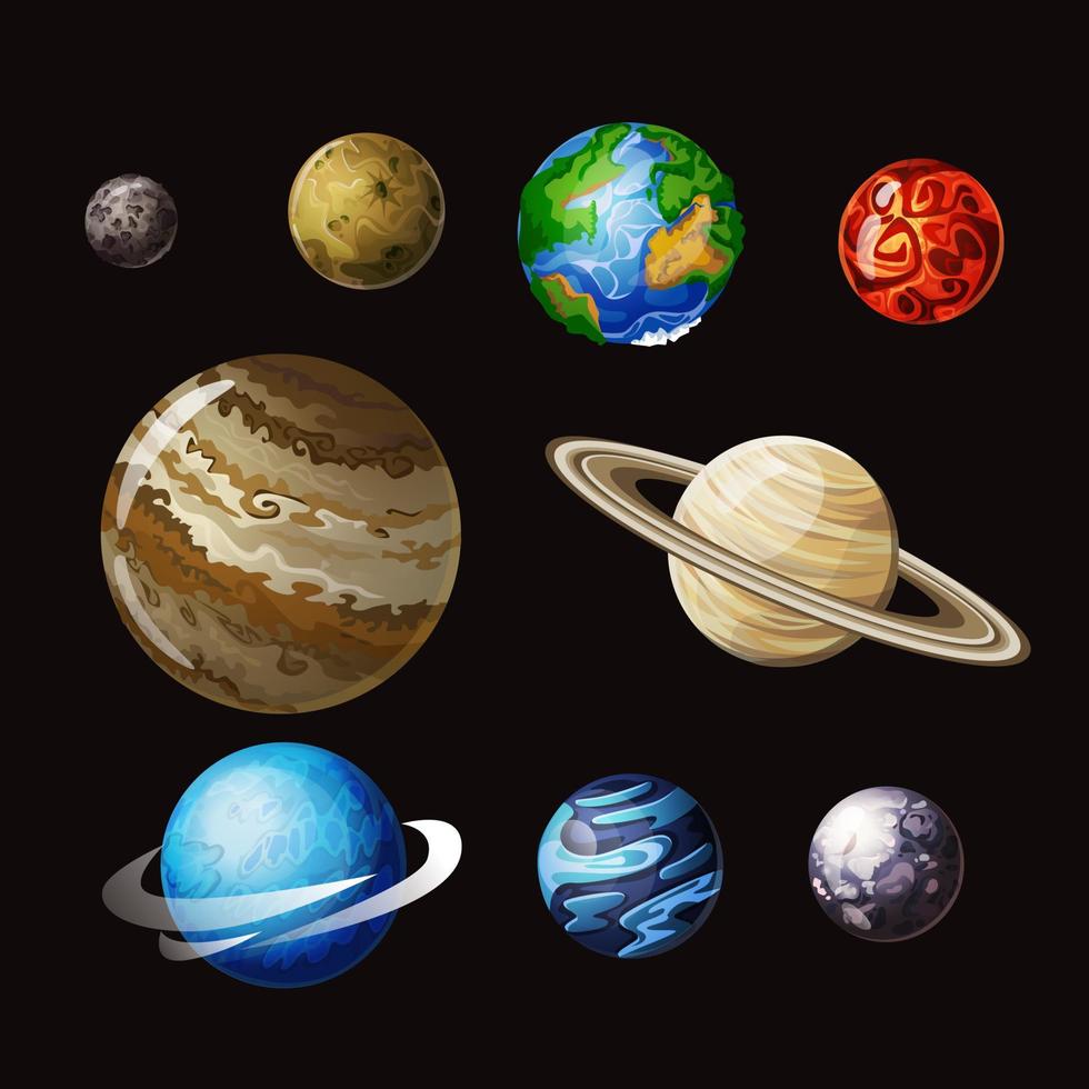 Solar system cartoon vector set