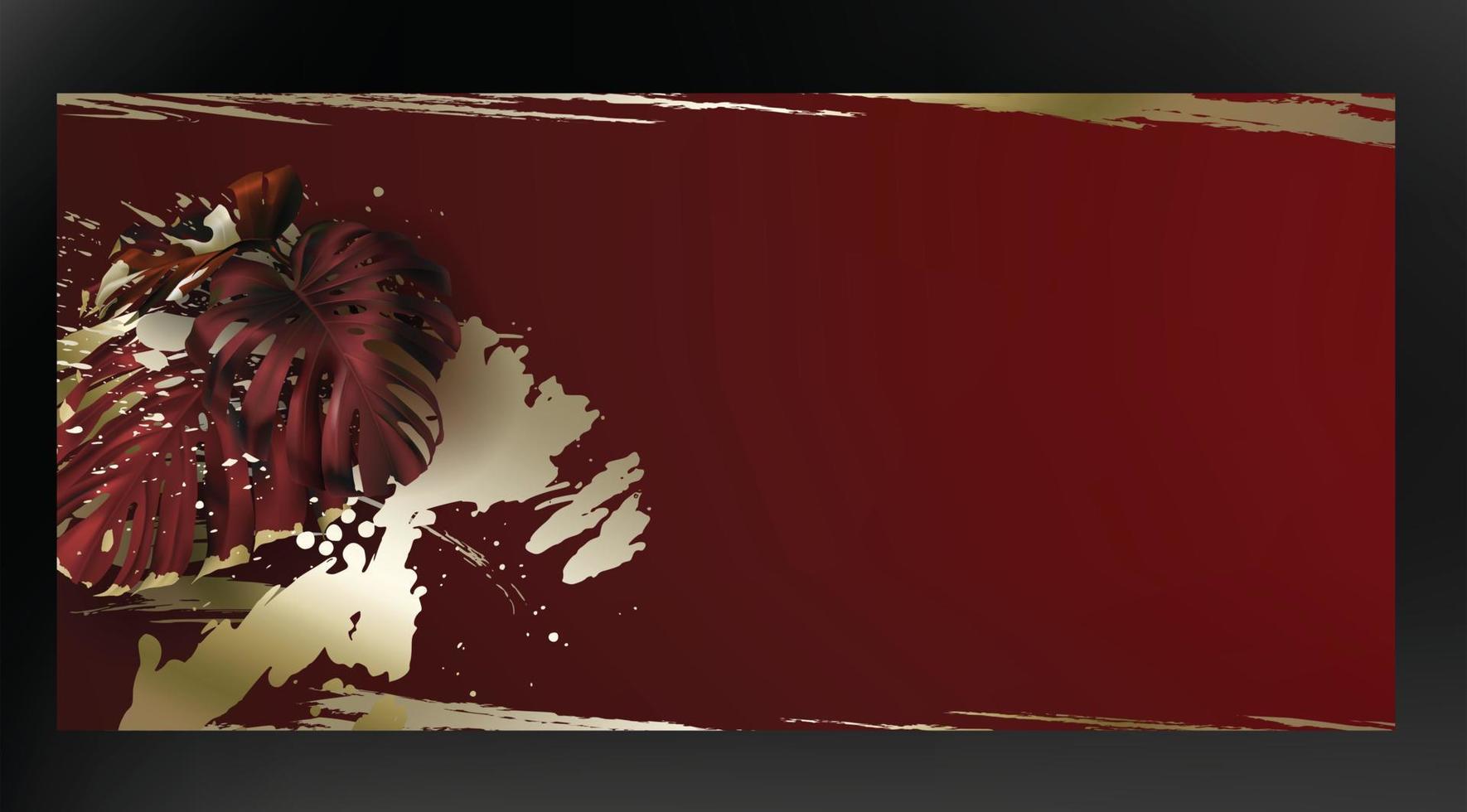Tropical black and gold leaves on dark background vector