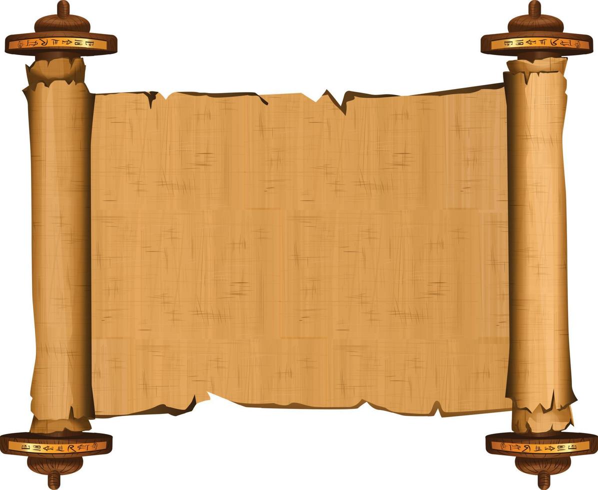 rollo de papiro del antiguo egipto con varilla de madera vector