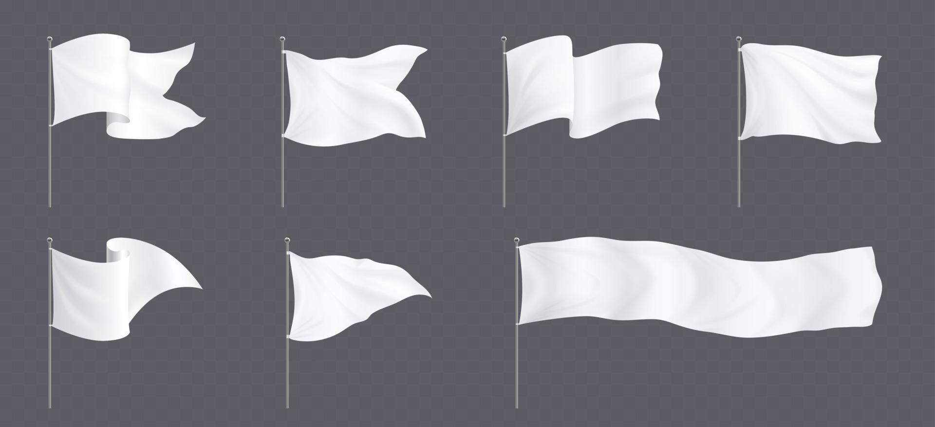 White flags and pennants on poles mockup vector