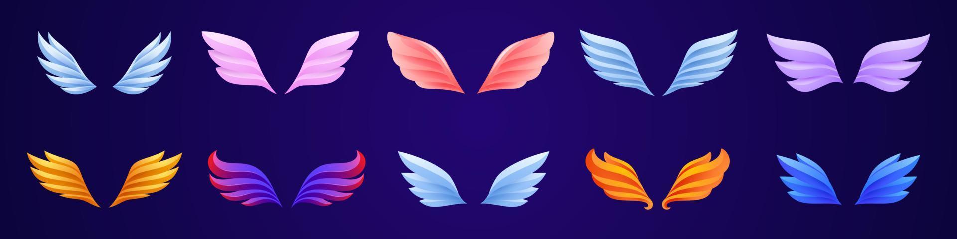 Game icons with wings of birds, angel, phoenix vector