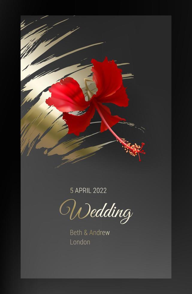 Tropical red hibiscus flower on black background vector