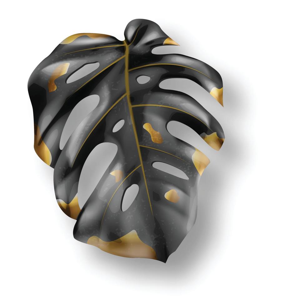 Tropical black and gold monstera leaf vector