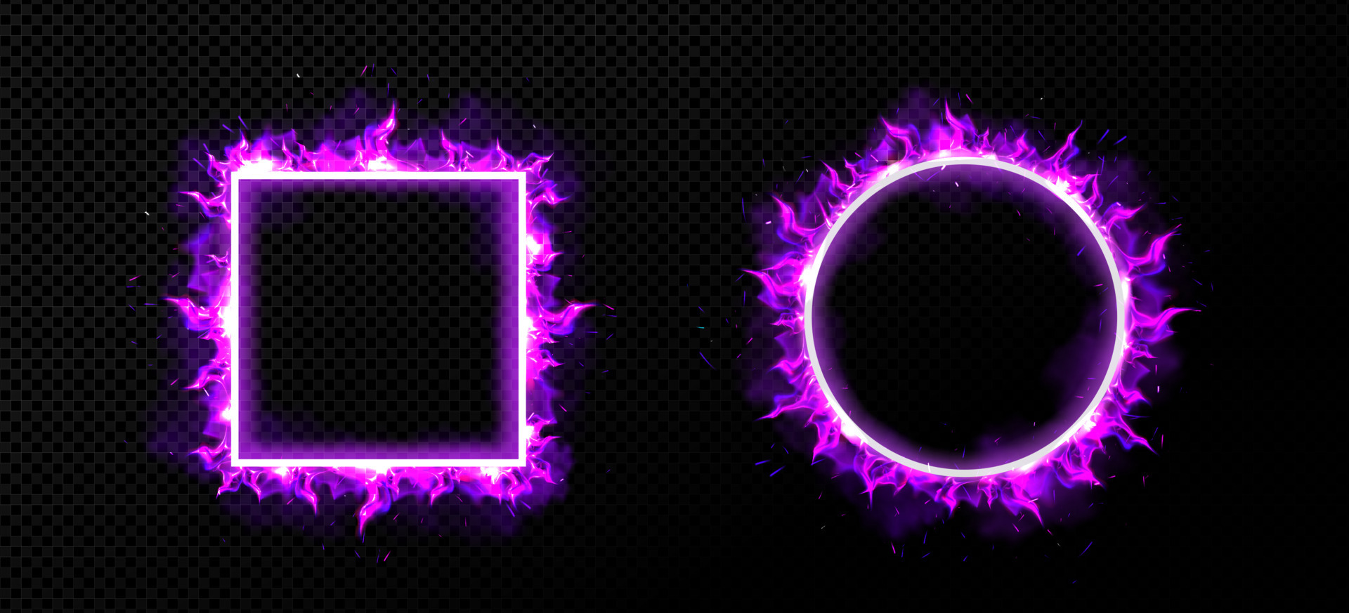 Circle and square frames with purple fire 20237378 Vector Art at Vecteezy