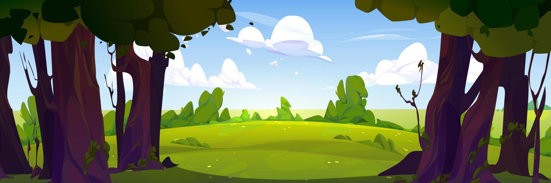 Summer forest landscape with trees, bushes, grass vector