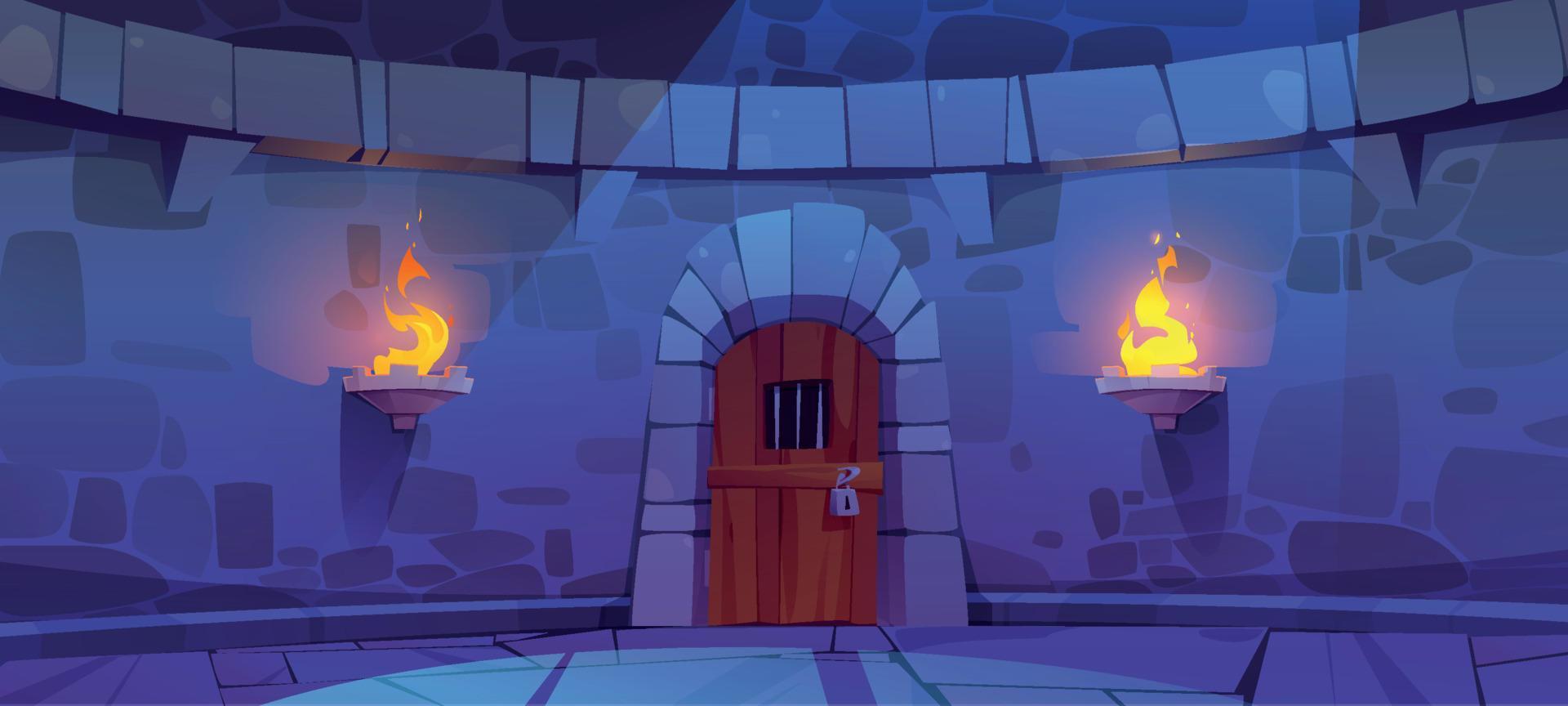 Castle dungeon with old wooden door vector