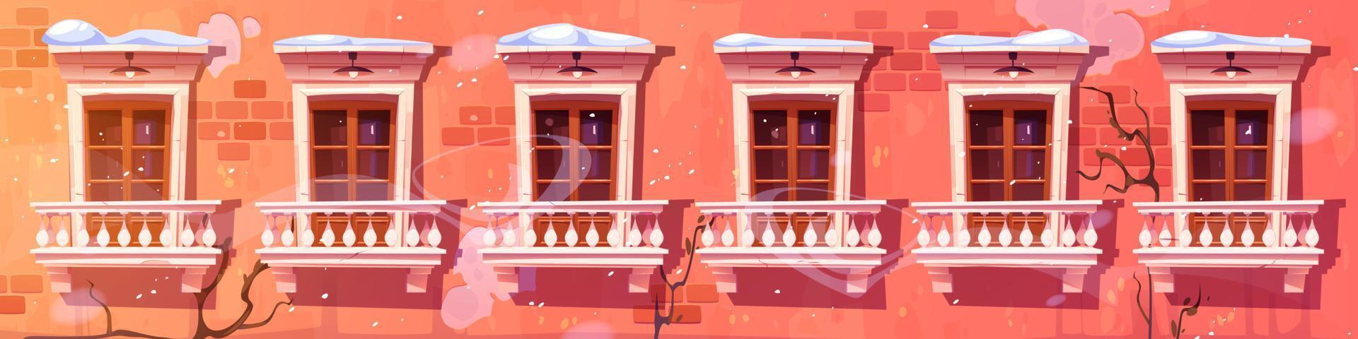 Old apartment house with classic windows snowy day vector