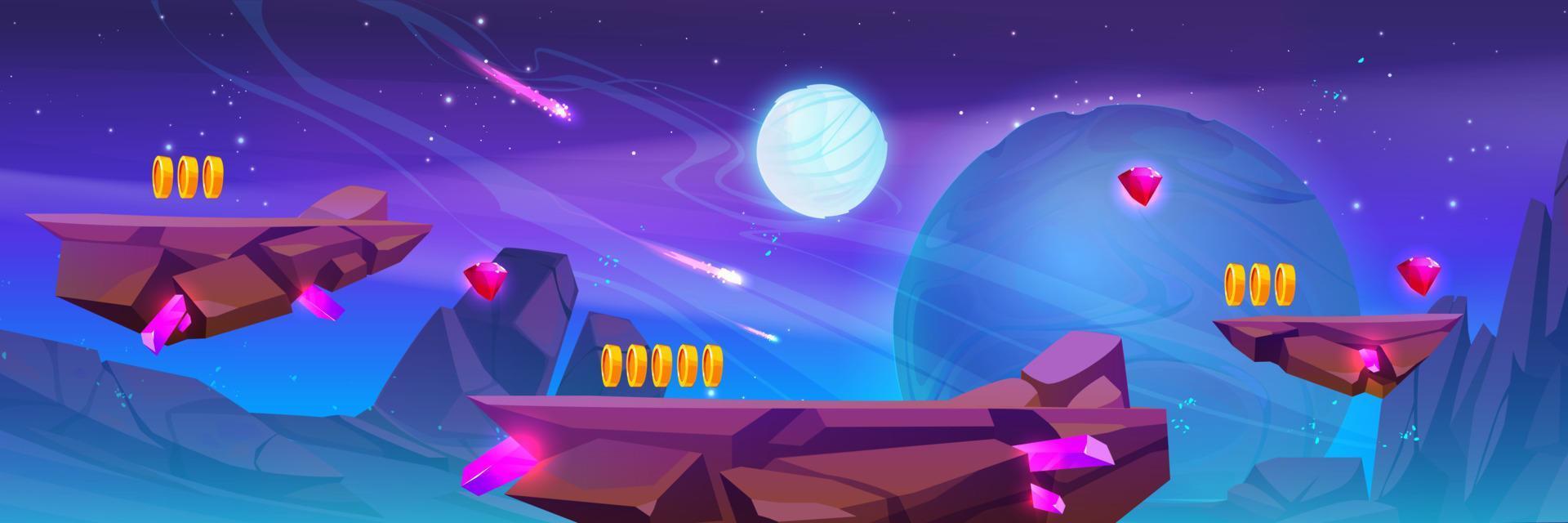 Space adventure game platforms with coins 20237433 Vector Art at Vecteezy