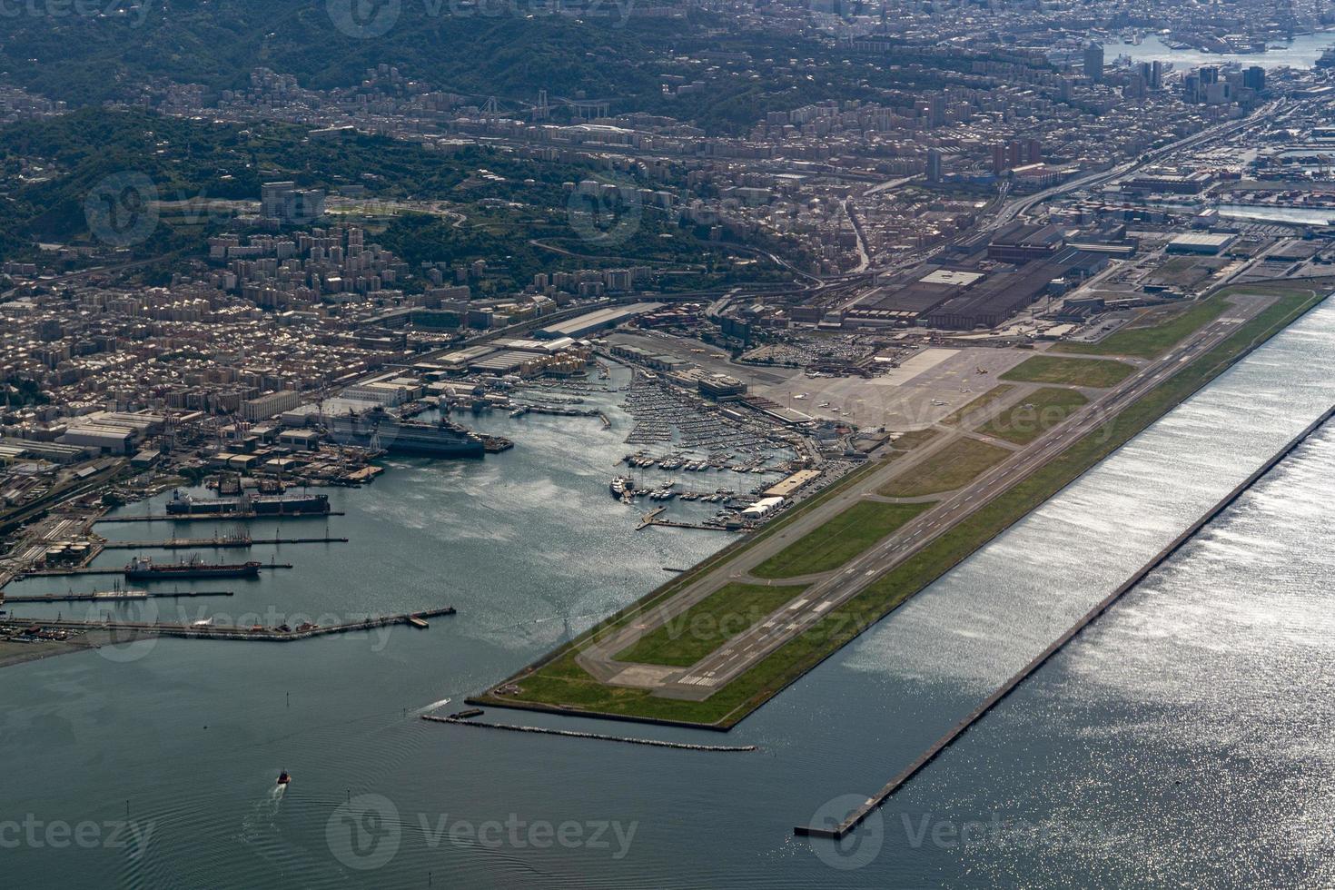 genoa airport and harbor aerial view photo