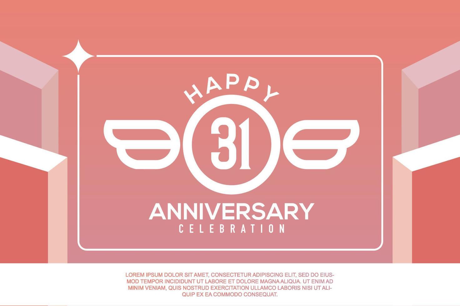 31st year anniversary design letter with wing sign concept template design on pink background vector