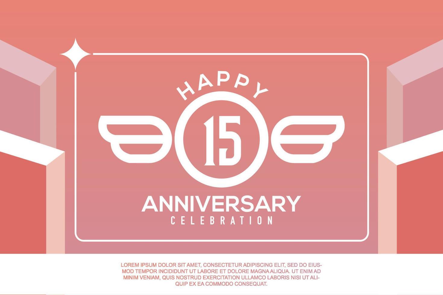 15th year anniversary design letter with wing sign concept template design on pink background vector