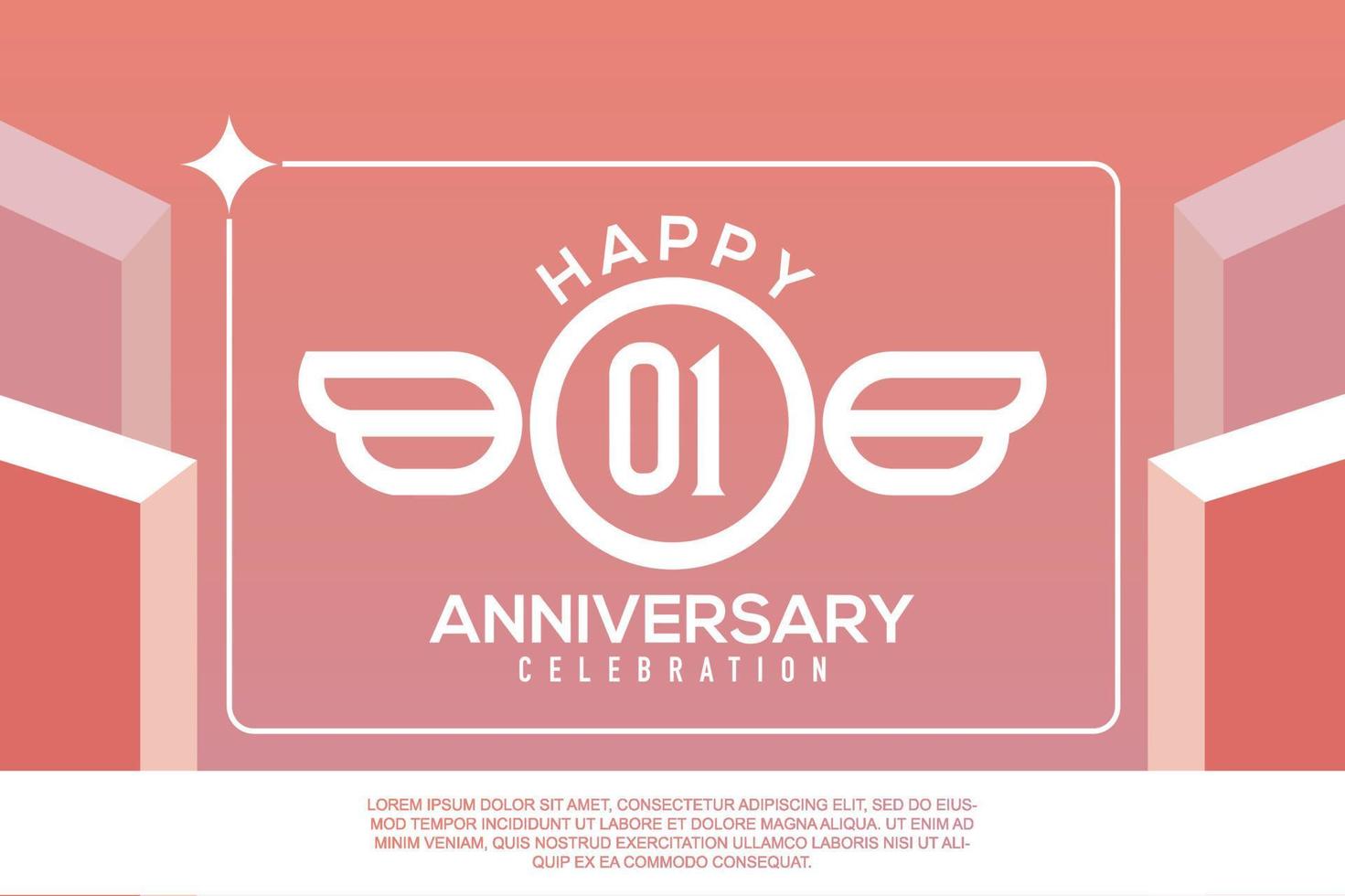 01st year anniversary design letter with wing sign concept template design on pink background vector