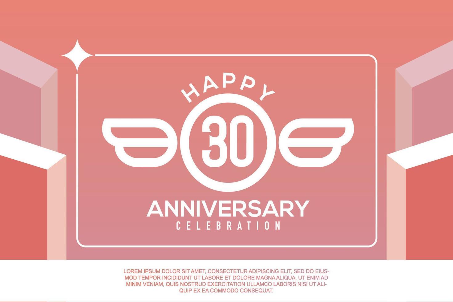 30th year anniversary design letter with wing sign concept template design on pink background vector