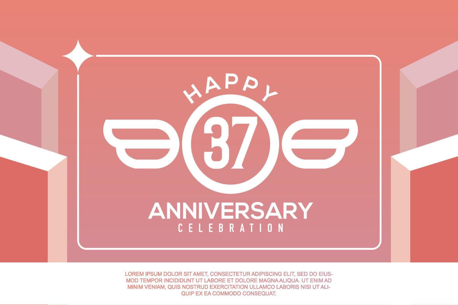 37th year anniversary design letter with wing sign concept template design on pink background vector