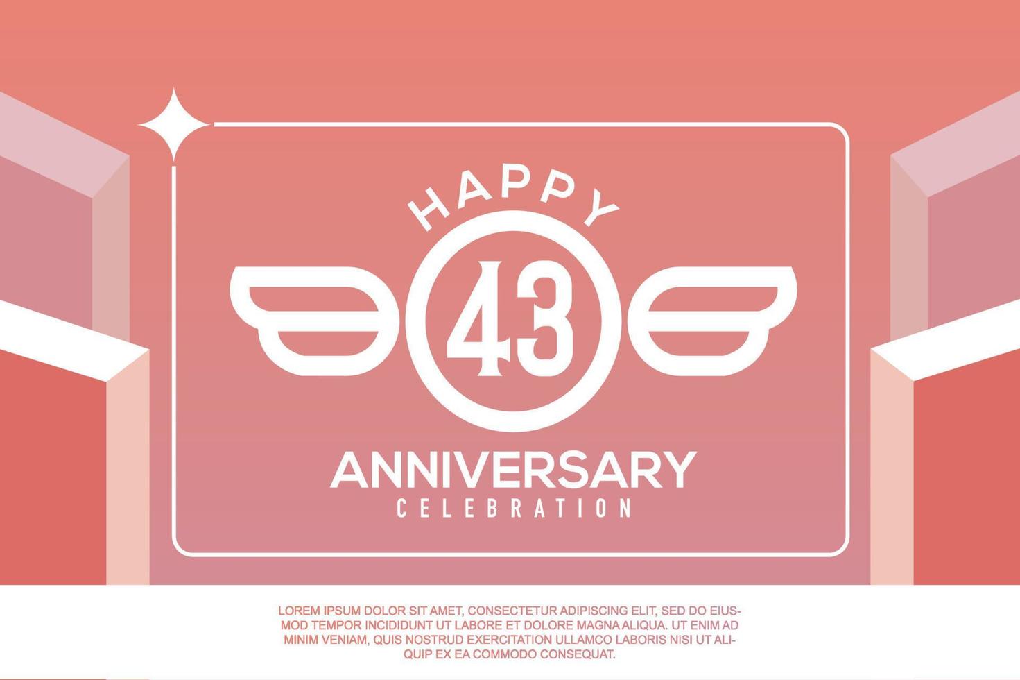 43rd year anniversary design letter with wing sign concept template design on pink background vector