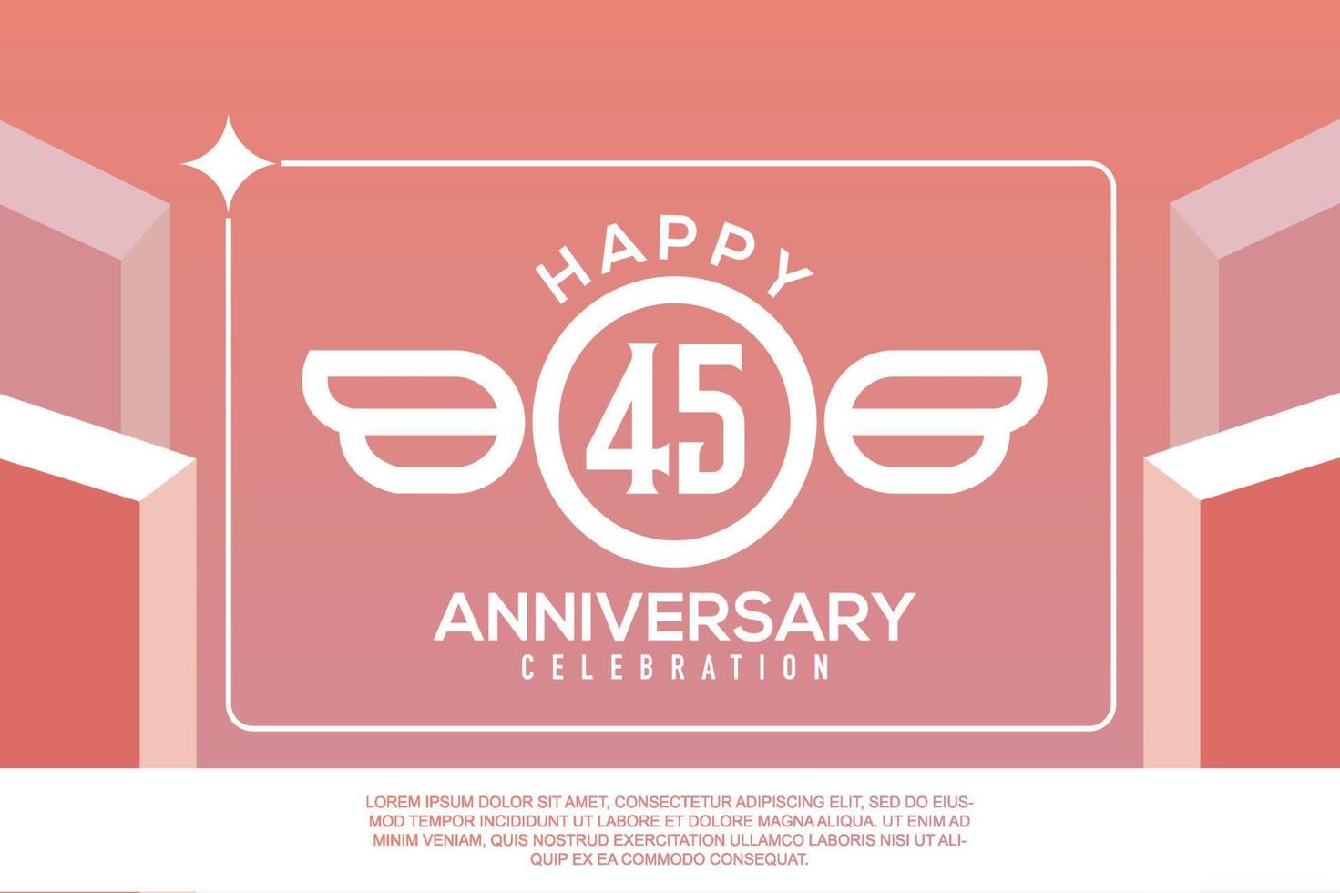 45th year anniversary design letter with wing sign concept template design on pink background vector