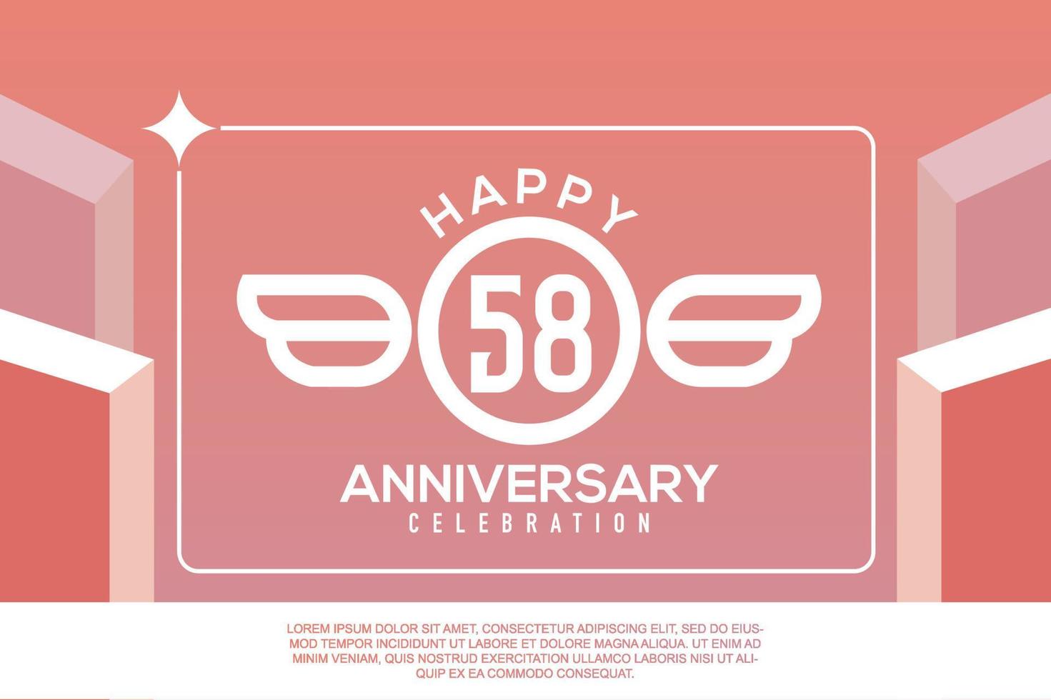 58th year anniversary design letter with wing sign concept template design on pink background vector