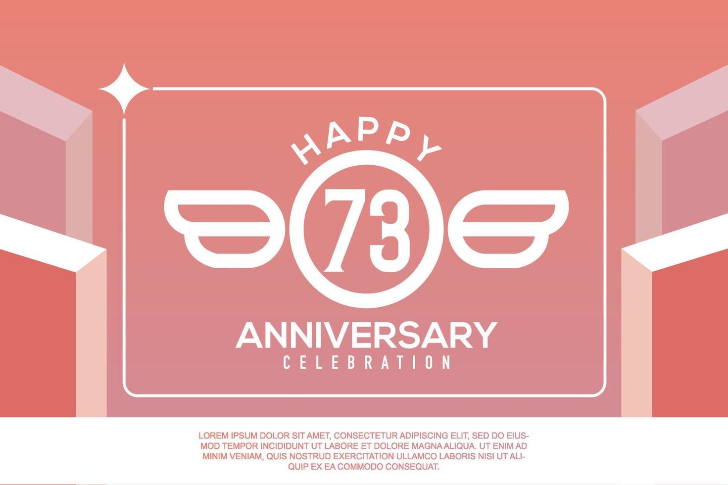 73rd year anniversary design letter with wing sign concept template design on pink background vector