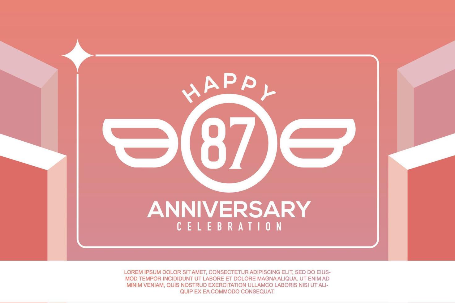 87th year anniversary design letter with wing sign concept template design on pink background vector