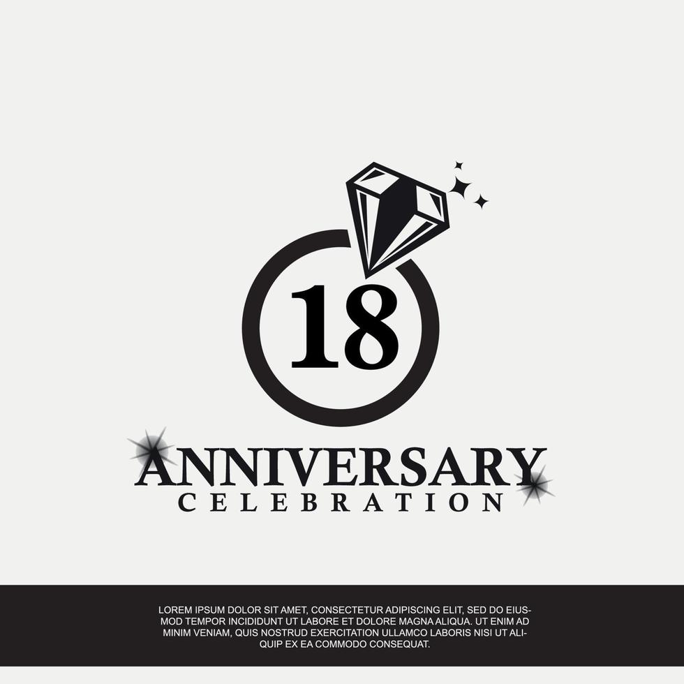 18th year anniversary celebration logo with black color wedding ring vector abstract design